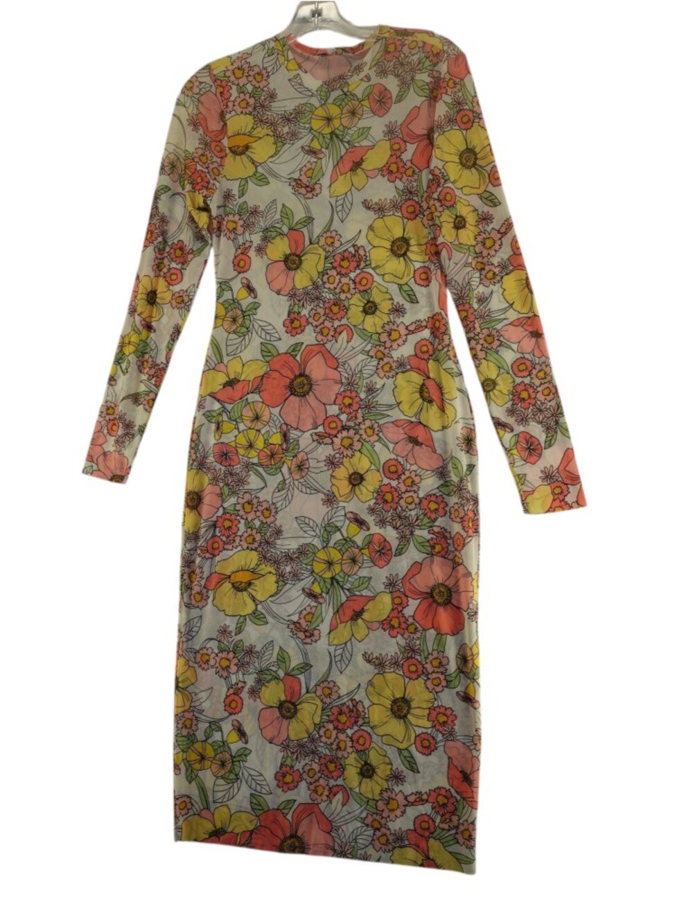 AFRM Loah Long Sleeve Mesh Midi Dress featuring a vibrant floral pattern NEW